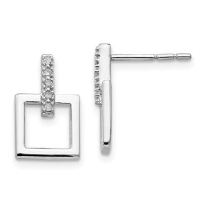 925 Sterling Silver Rhodium-plated Diamond Open Square Dangle Earrings